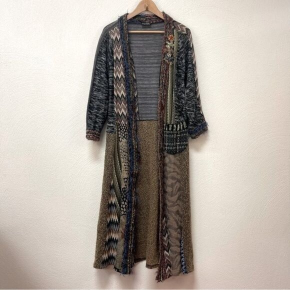 Lee Andersen Sweaters - Vintage Lee Andersen Knit Multi Print Long Cardigan Made In USA Sz XXS